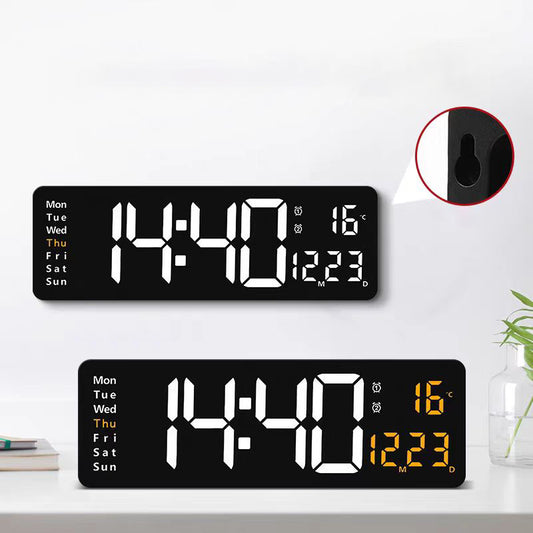 Large LED Digital Wall Clock with Remote Control – Dual Alarms, Adjustable Brightness, Temperature & Date Display, 12/24H