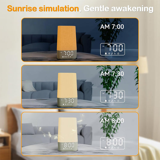 White Noise Machine with Sunrise Alarm Clock, 30 Soothing Sounds, Night Light, Sleep Timer, Adjustable Volume & Brightness – Ideal for Adults, Kids
