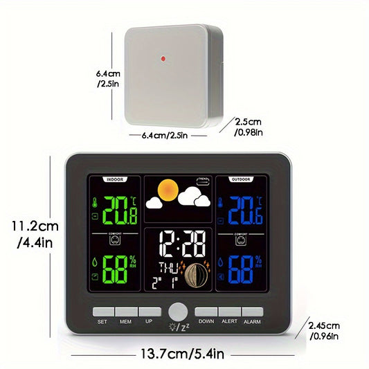 Smart Digital Weather Station Clock – Indoor/Outdoor Temperature & Humidity, Moon Phases, Dual Alarms, Weather Forecast, Backlight