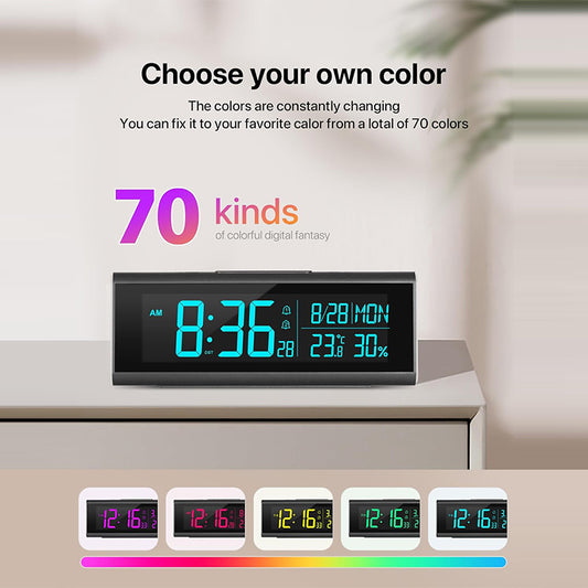 Colorful Night Light Alarm Clock with USB Charging, Plug-in LED Digital Clock for Kids, Teens, and Adults, Large Display, Dual Alarm, Dimmer, DST