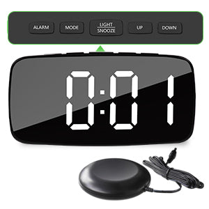 Vibrating Alarm Clock with Bed Shaker, Dual Alarms, Snooze & Night Light – USB Charging, 12/24H, Temperature Display