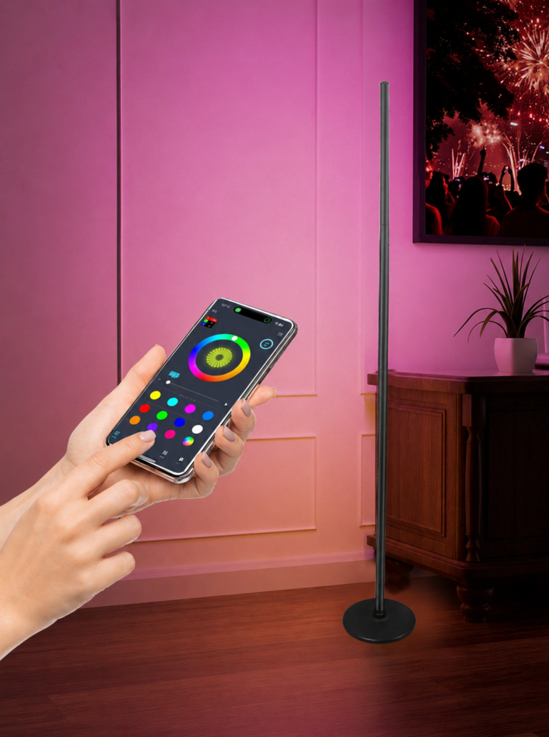 AIKSENT Smart LED Corner Floor Lamp with Bluetooth App & Remote Control