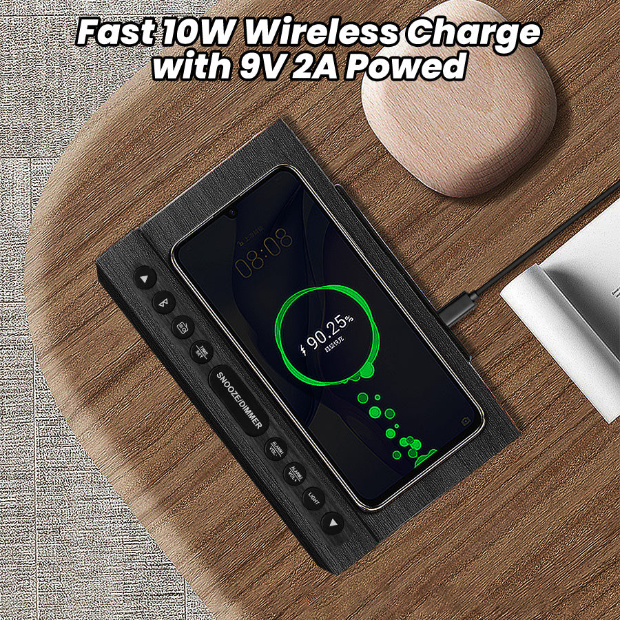 Digital Alarm Clock with Bluetooth, FM Radio, Wireless Charging & Night Light – Dual Alarms, USB Charging, Adjustable Brightness