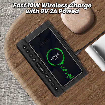 Digital Alarm Clock with Bluetooth, FM Radio, Wireless Charging & Night Light – Dual Alarms, USB Charging, Adjustable Brightness