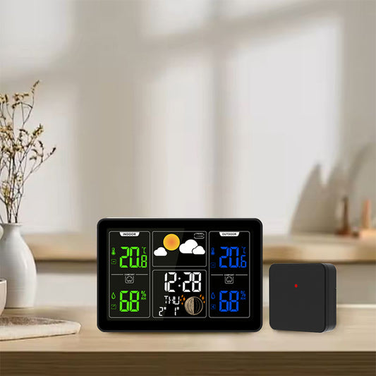 Wireless Indoor Outdoor Thermometer Weather Station, Digital Weather Clock with Multi-Channel Support, Temperature & Humidity Trends, Moon Phase