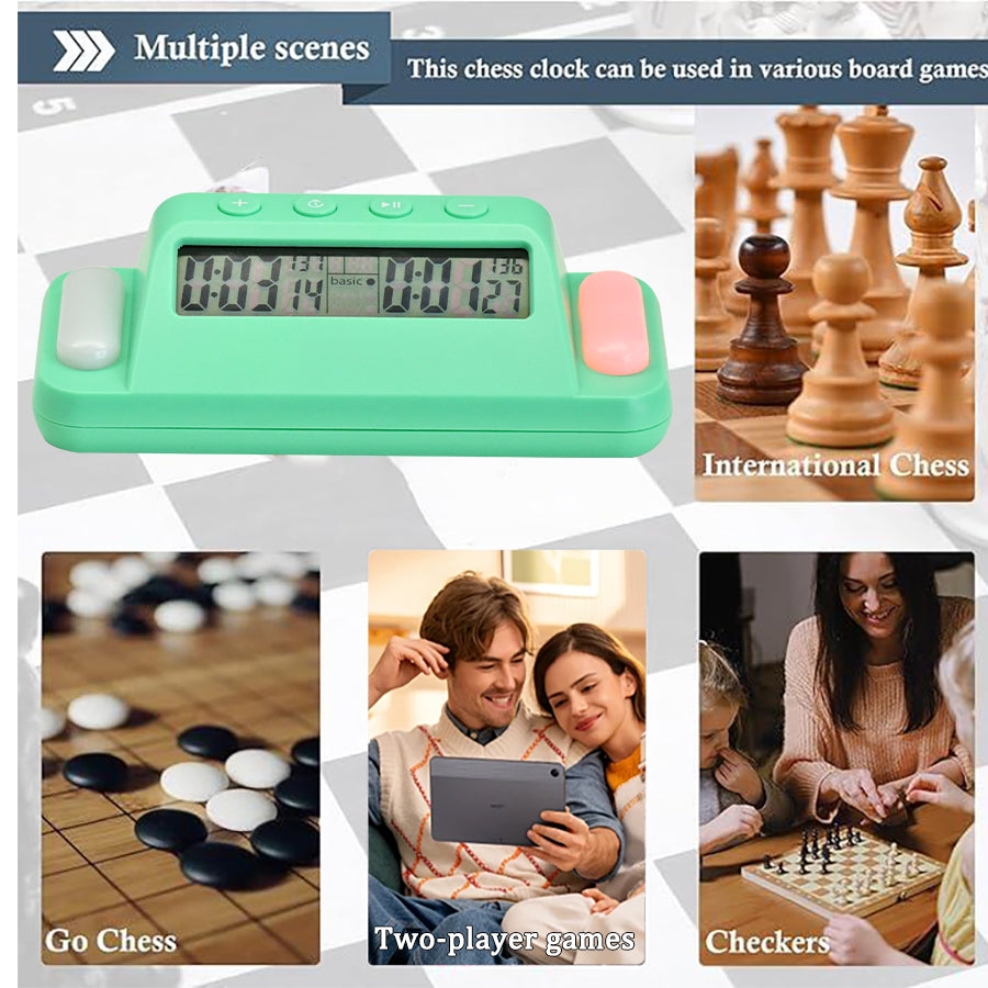 Multifunctional Digital Chess Clock, Professional Timer for Board Games with Basic Time, Plus Time, Second Reading System, Mute Function