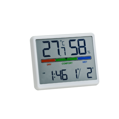 Digital Thermometer & Hygrometer with Time, Date, Temperature & Humidity Monitor – Alarm & Snooze, Comfort Indicator, 12/24H