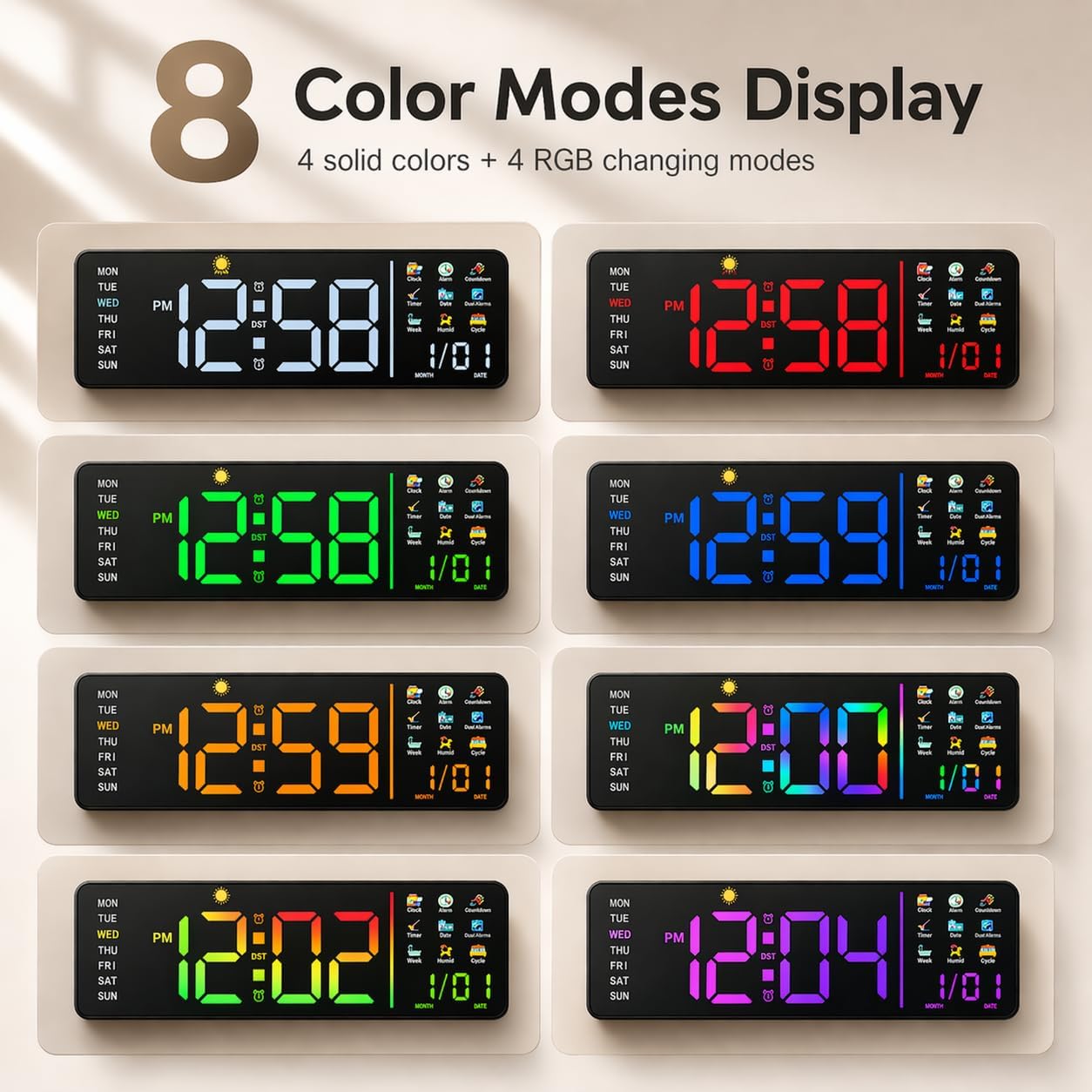 Large LED Calendar Wall Clock