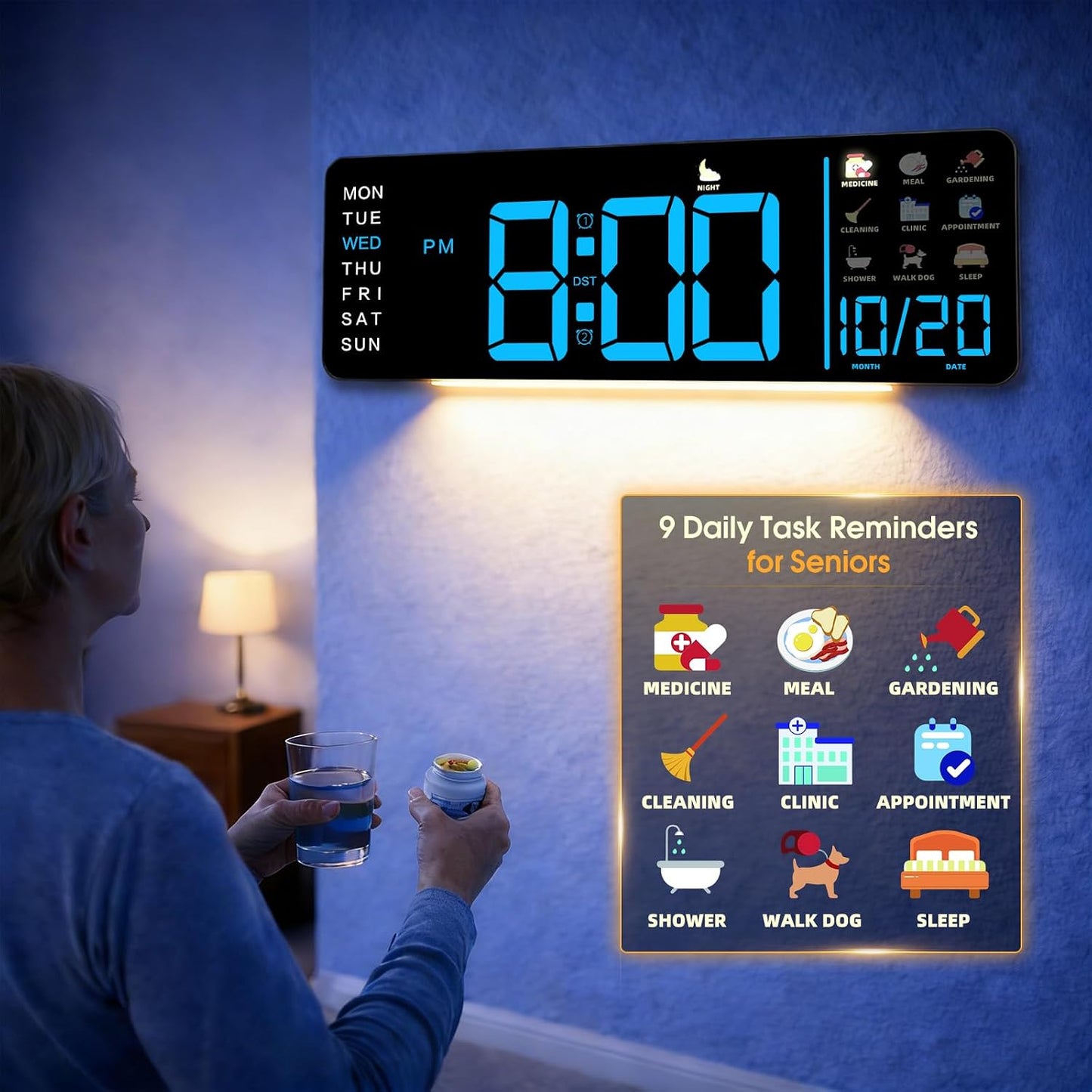 Large LED Calendar Wall Clock