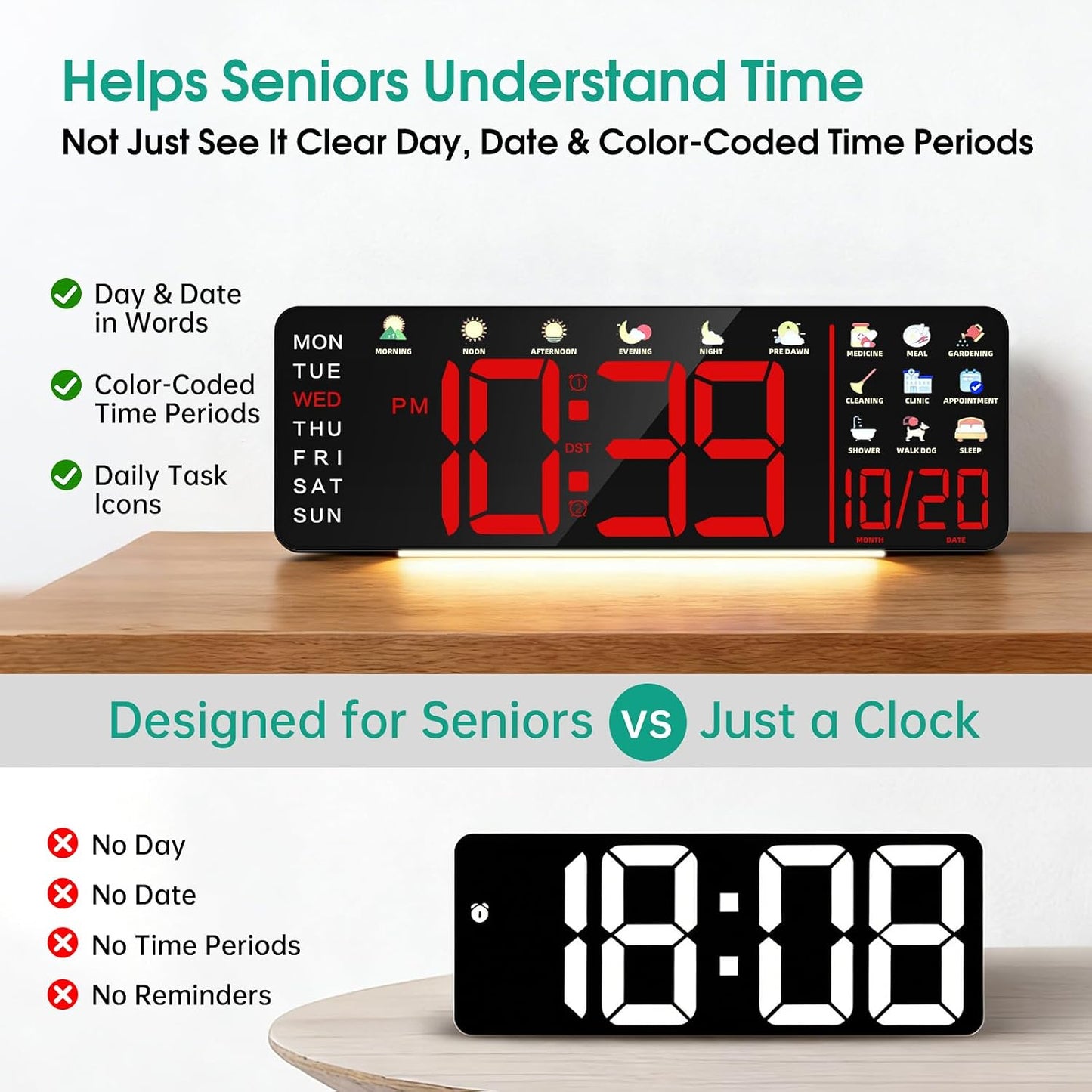 Large LED Calendar Wall Clock