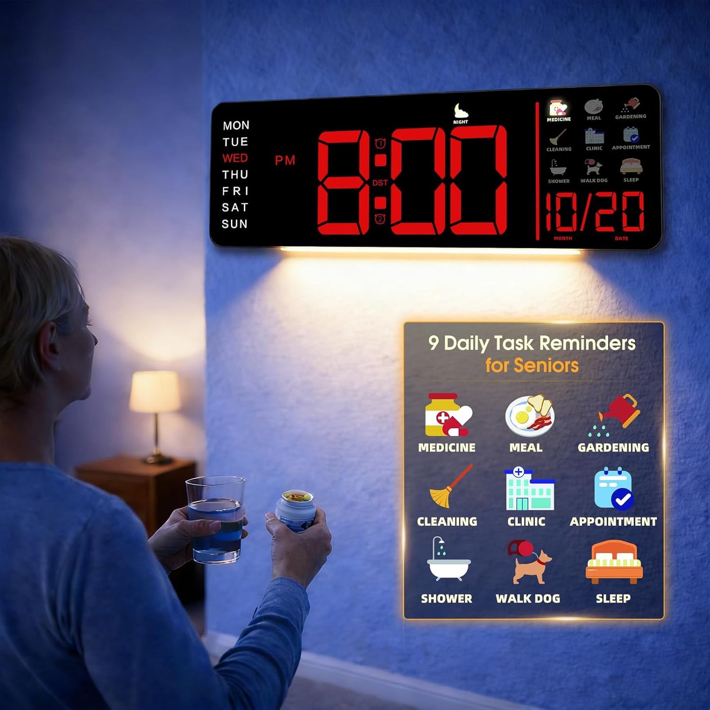 Large LED Calendar Wall Clock