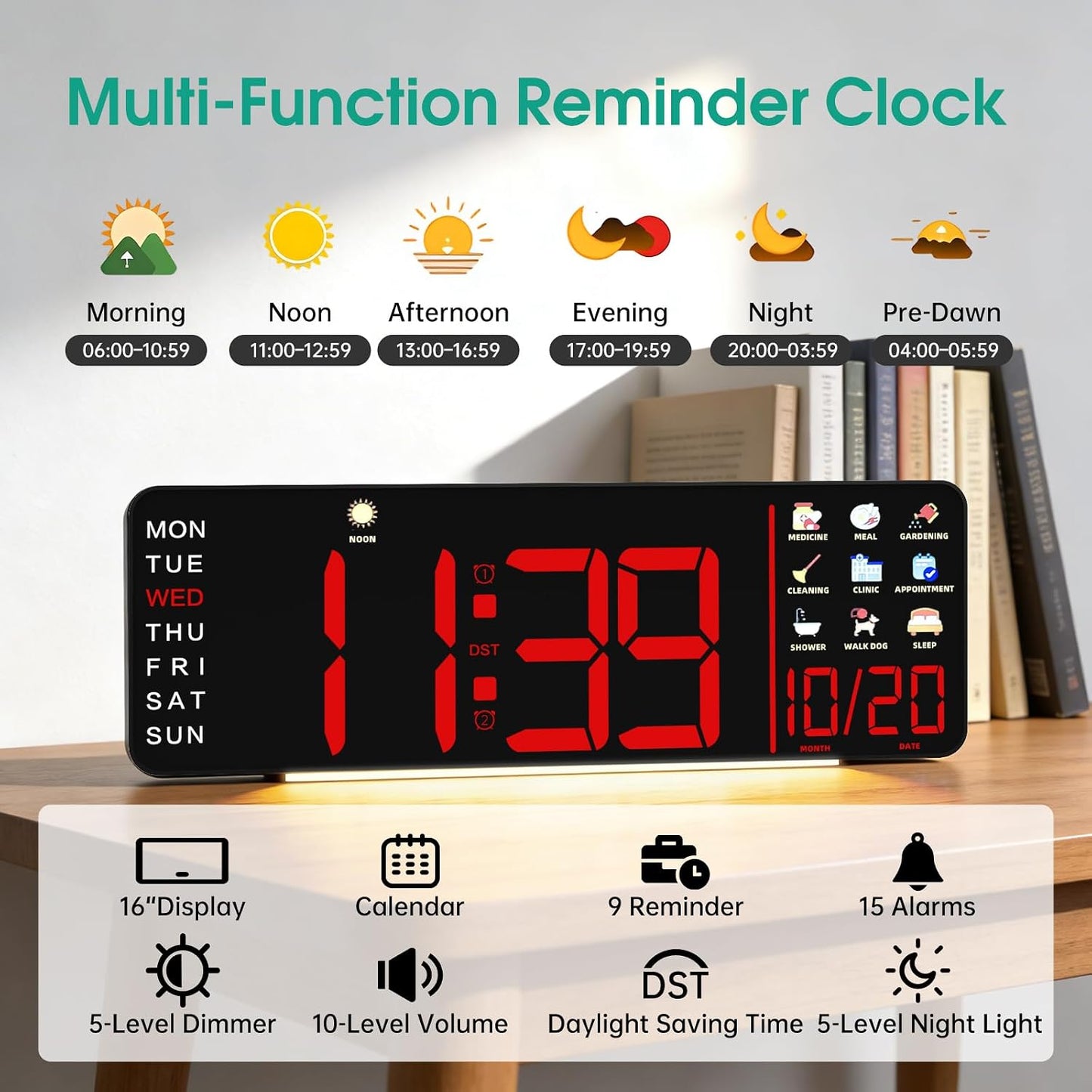 Large LED Calendar Wall Clock