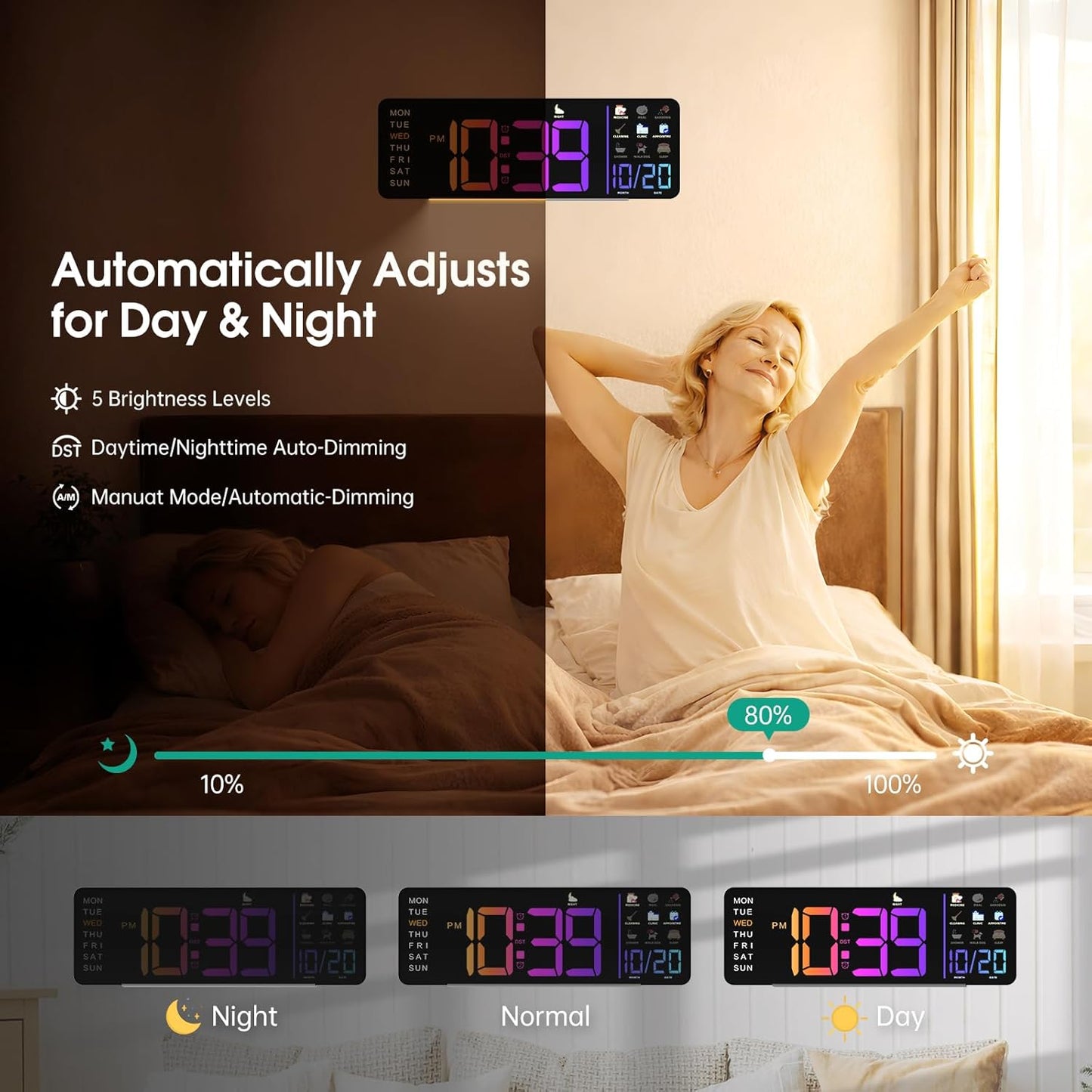 Large LED Calendar Wall Clock