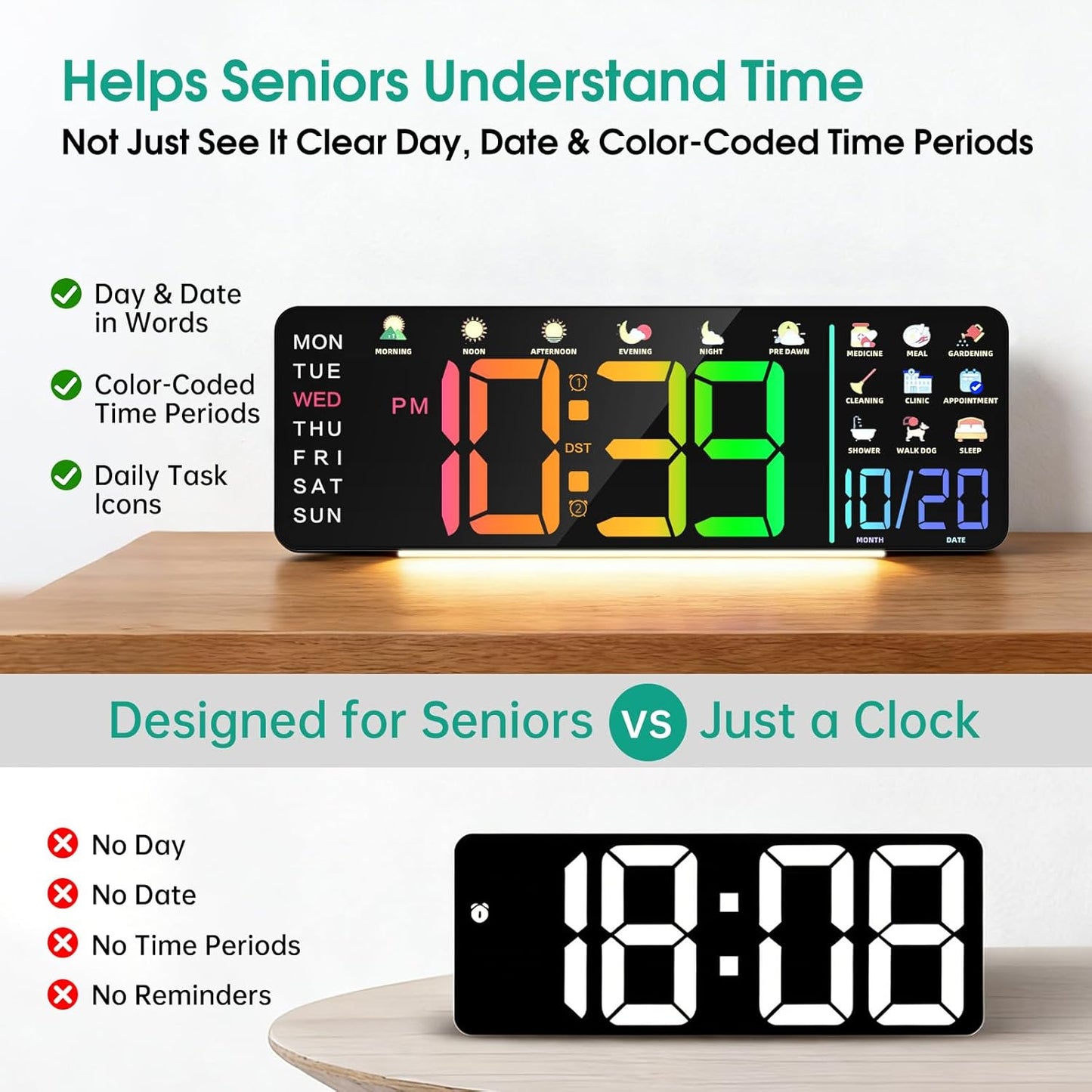 Large LED Calendar Wall Clock
