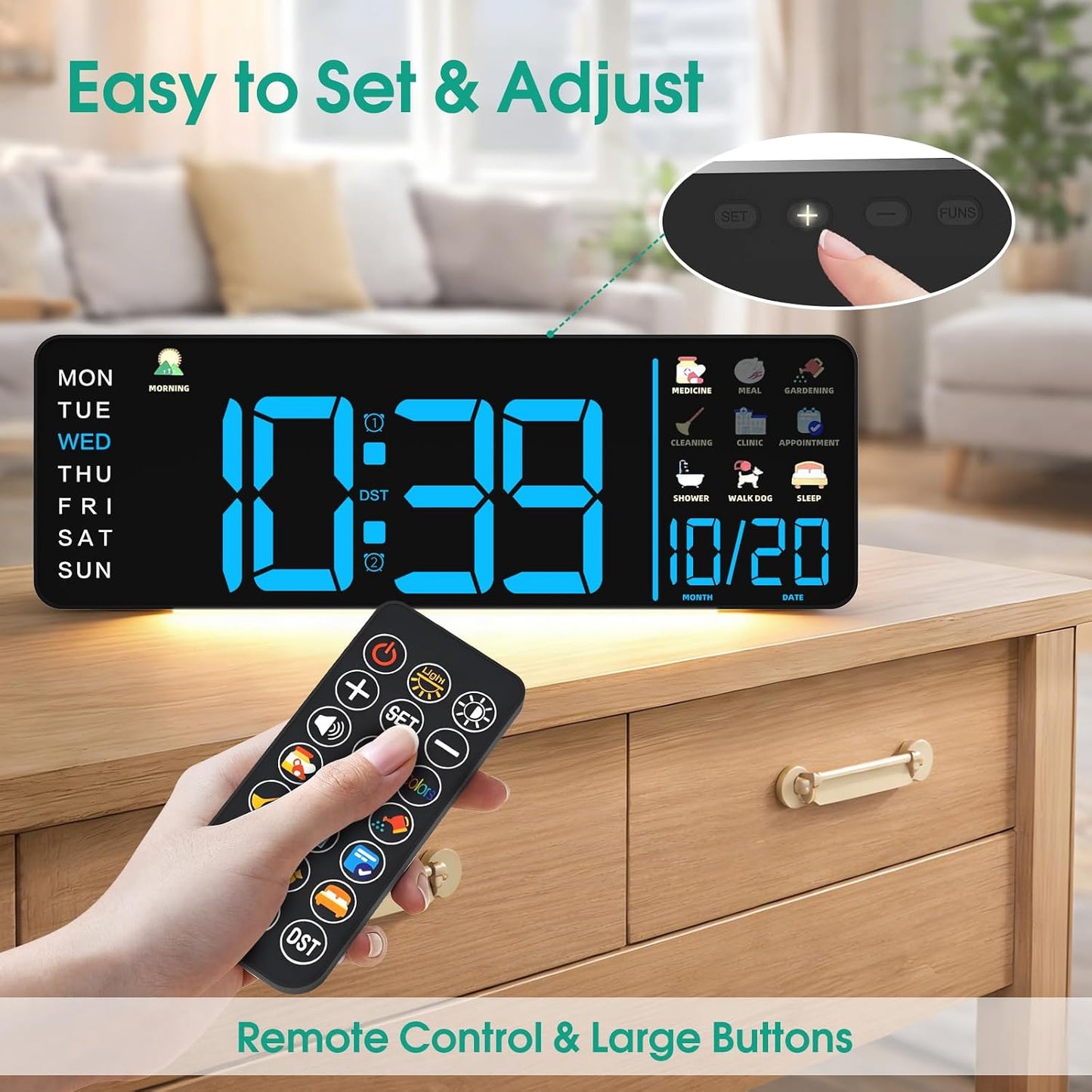 Large LED Calendar Wall Clock