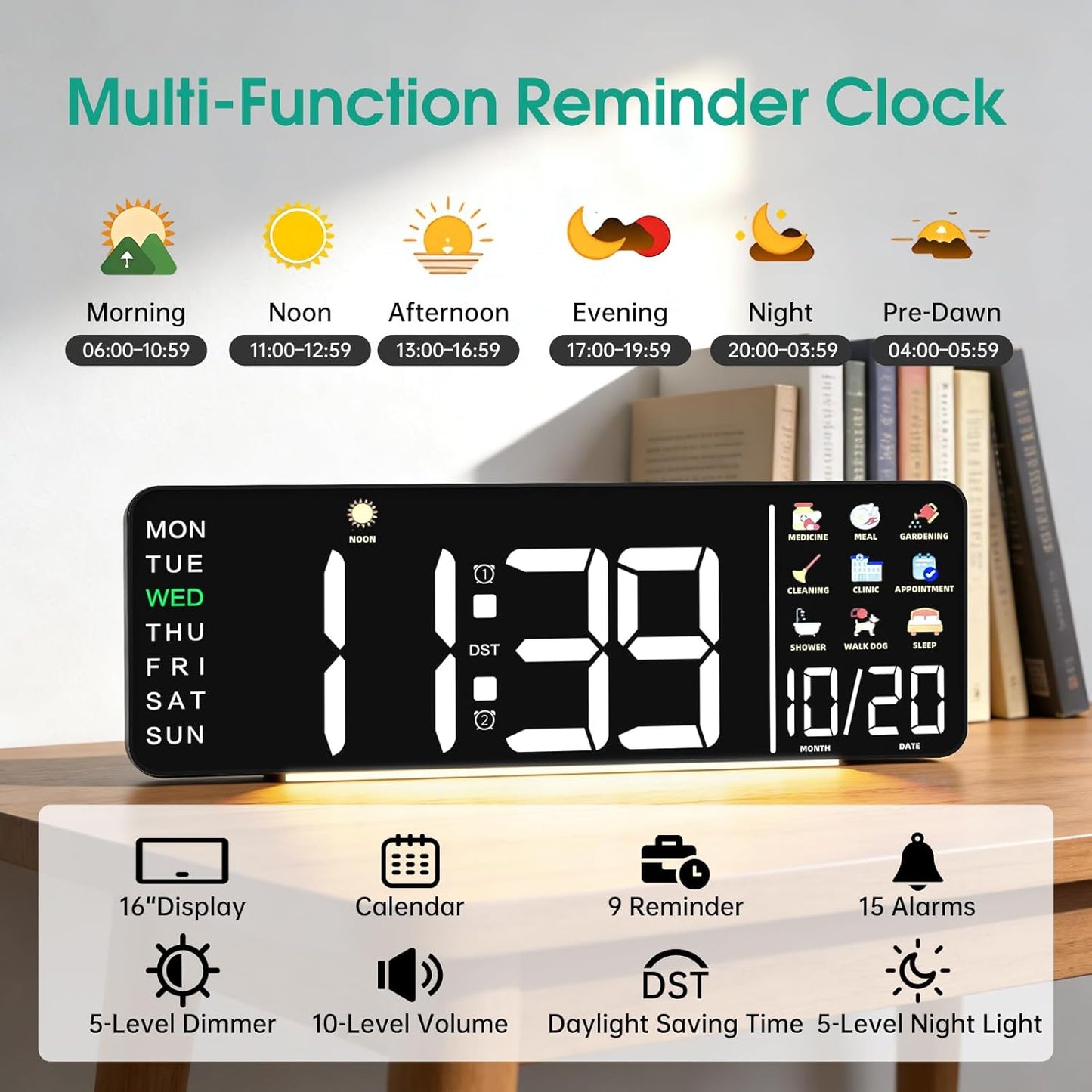 Large LED Calendar Wall Clock