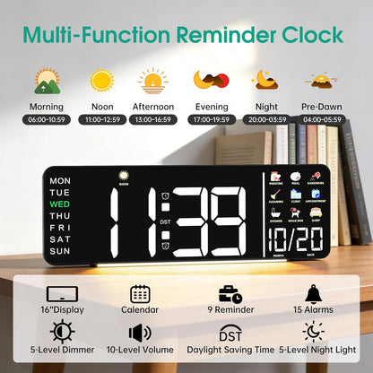 Large LED Calendar Wall Clock