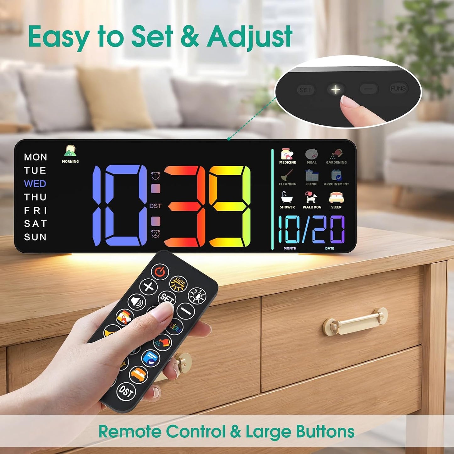 Large LED Calendar Wall Clock