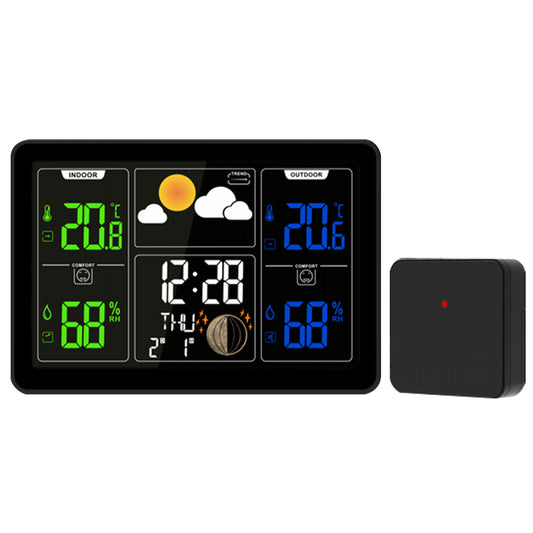 Wireless Indoor Outdoor Thermometer Weather Station, Digital Weather Clock with Dual Alarms, Multi-Channel Support, Temperature & Humidity Trends, Moon Phase, Adjustable Backlight, Battery/AC Powered