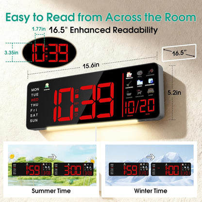 Large LED Calendar Wall Clock