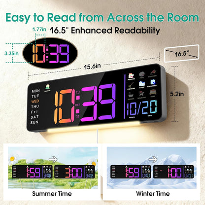 Large LED Calendar Wall Clock
