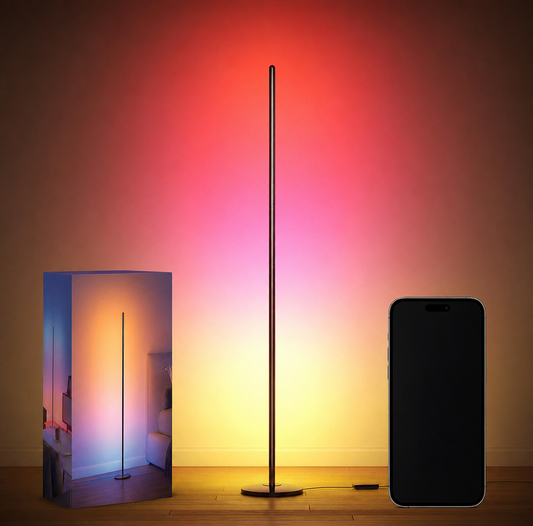 AIKSENT Smart LED Corner Floor Lamp with Bluetooth App & Remote Control